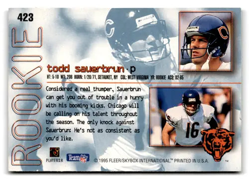 1995 Fleer Ultra #423 Todd Sauerbrun NM-MT RC Rookie Bears ID:81262 - Football Card Single