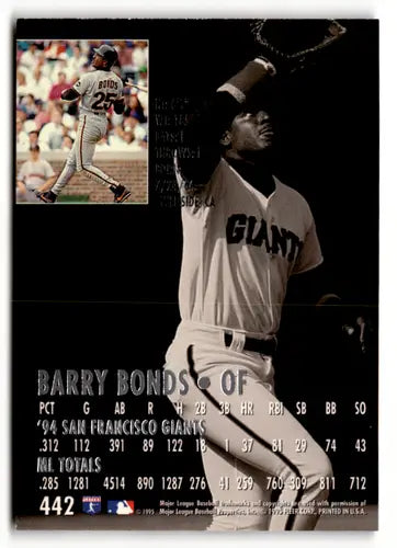 Original gloss Fleer Ultra Barry Bonds baseball card 1995 Giants NM Near Mint