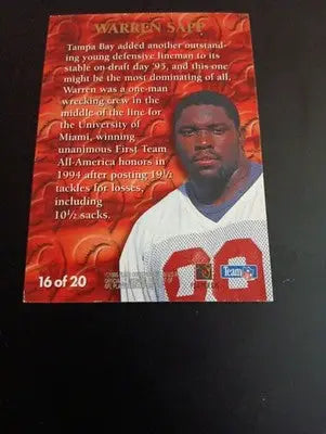 1995 Fleer Ultra - First Rounder Warren Sapp #16 of 20 (RC). Tampa Bay. NRMT+