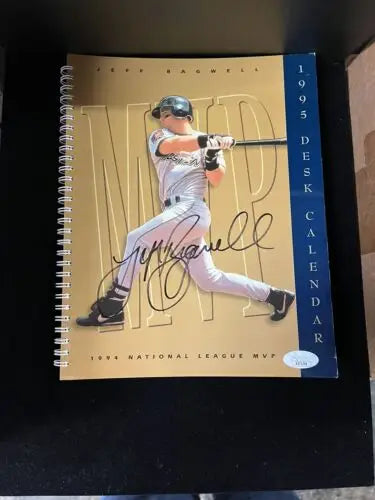 Signed 1995 Jeff Bagwell MVP desk calendar featuring Houston Astros memorabilia