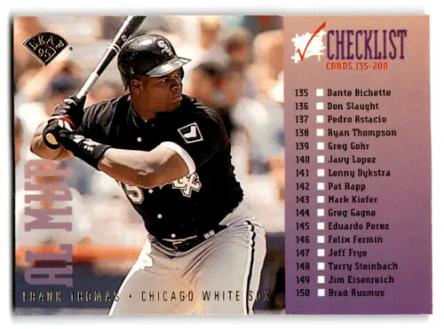 Original gloss 1995 Leaf Checklist Frank Thomas White Sox baseball card in mint condition