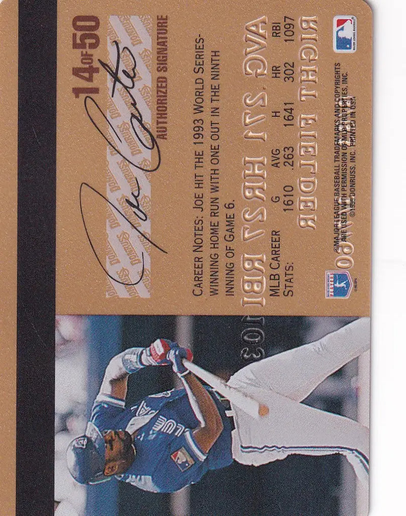 Baseball trading card of Joe Carter pitching for Toronto Blue Jays in Leaf Studio Baseball Gold