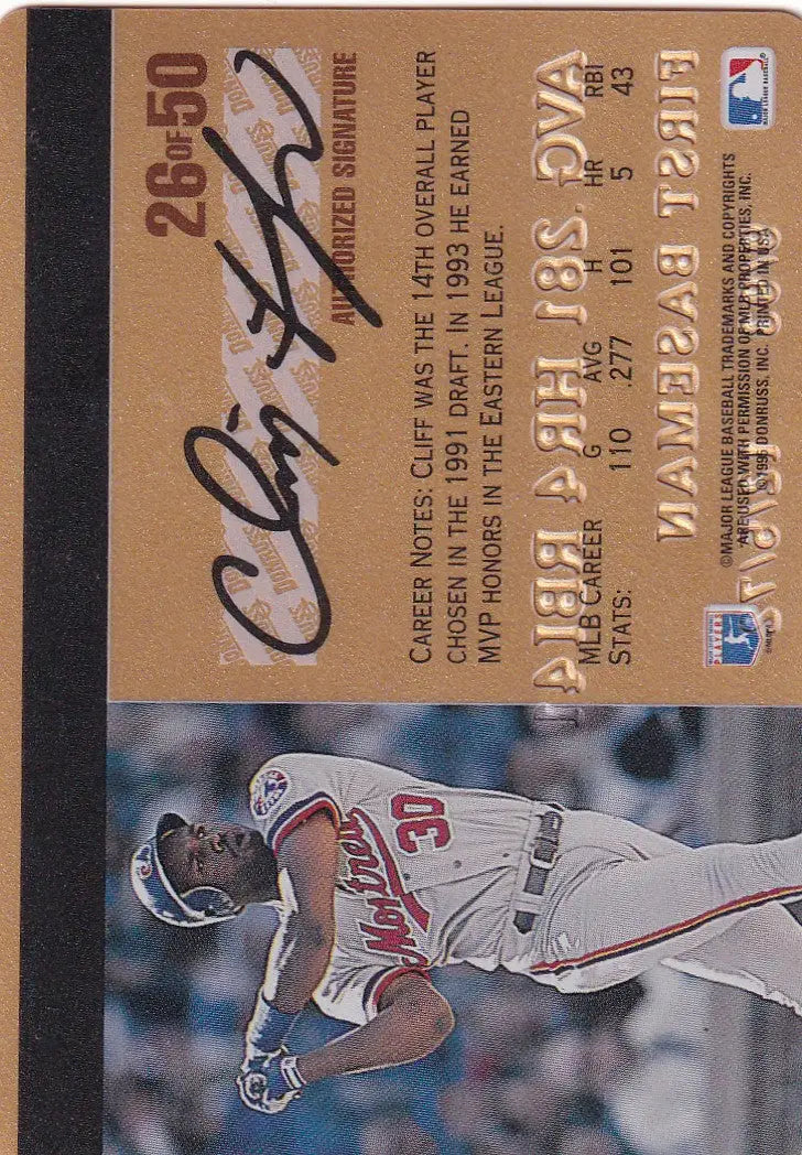 Baseball trading card of Atlanta Braves player in 1995 Leaf Studio Baseball Gold design