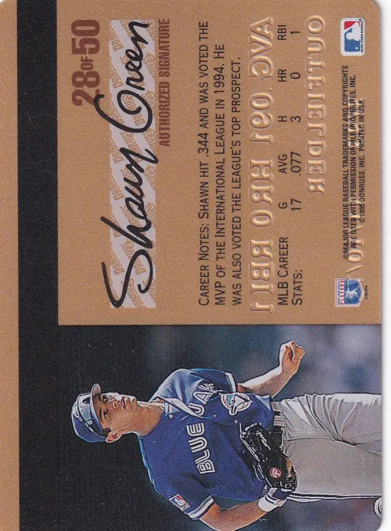 Baseball card featuring Shawn Green sliding into base for Leaf Studio Baseball Gold Credit