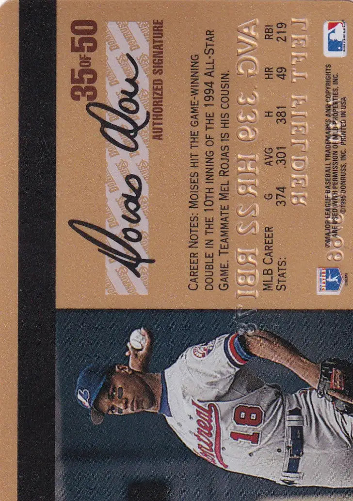 Baseball card of Moises Alou in Atlanta Braves uniform, Studio Baseball Gold Credit