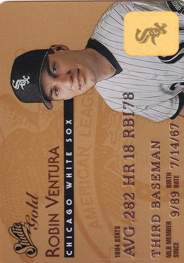 Baseball card of Robin Ventura in Chicago White Sox pinstripe uniform from Leaf Studio Baseball