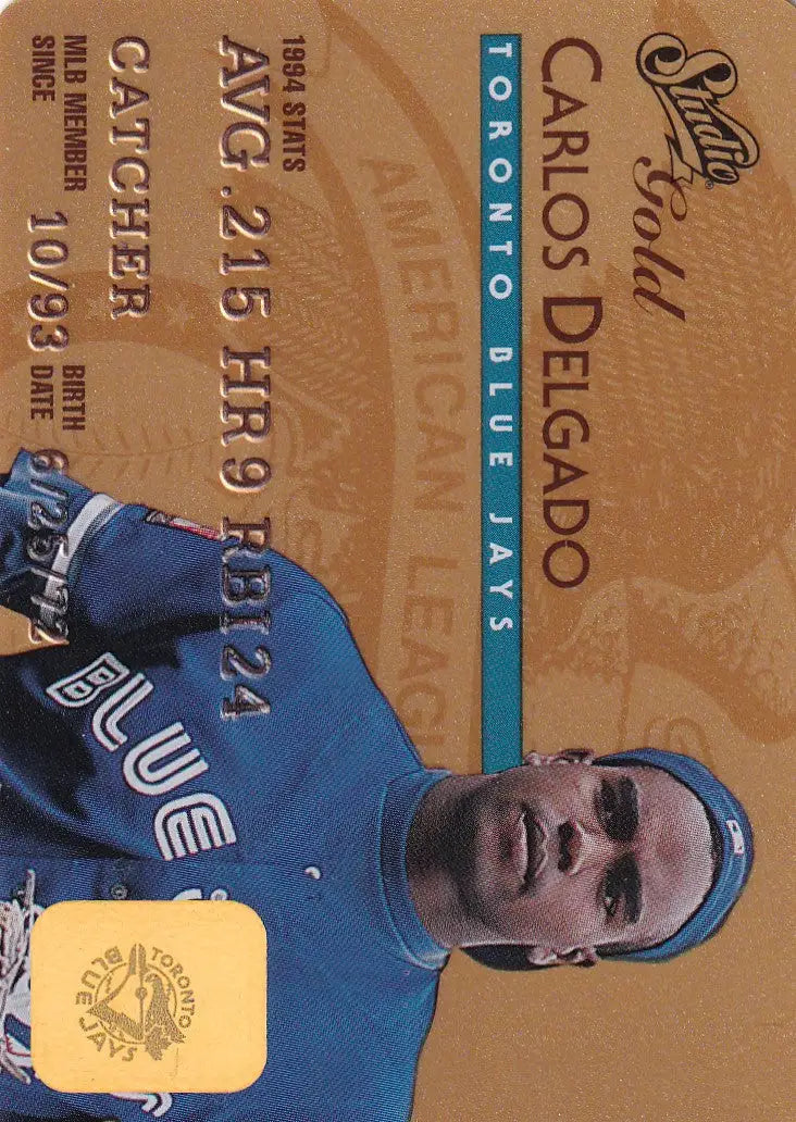 Toronto Blue Jays Carlos Delgado 1995 Leaf Studio Baseball Gold Credit Card image