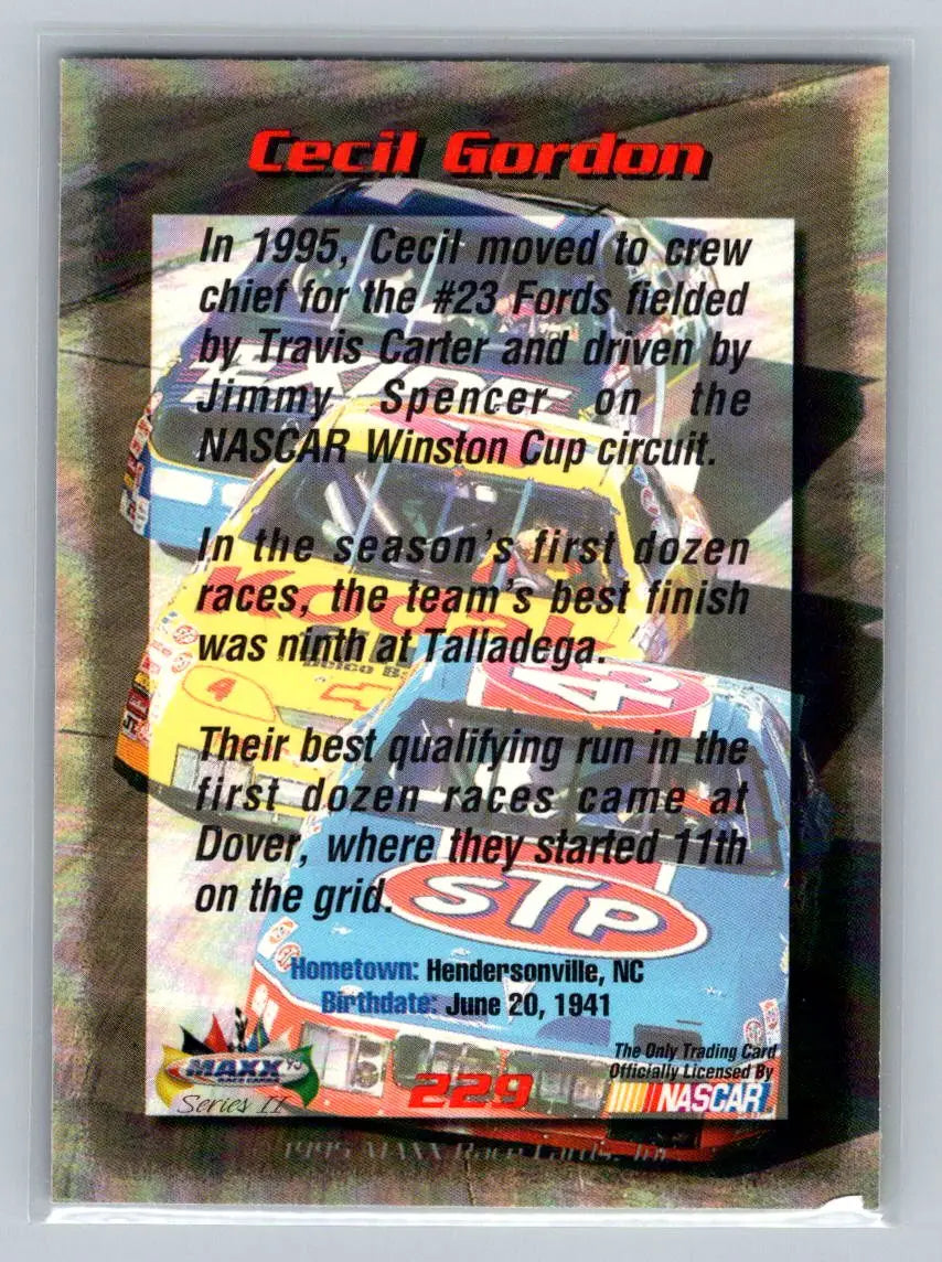 1995 Maxx #229 Cecil Gordon Travis Carter Enterprises - Racing Card Single