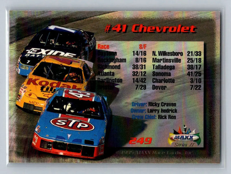 1995 Maxx #249 #41 Chevrolet Series II Retail Larry Hedrick Motorsports - Racing Card Single