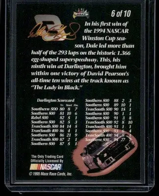 1995 Maxx Dale Earnhardt #6 of 10 Auto Racing - Racing Card Single