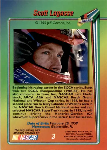 Original gloss 1995 Maxx Premier Plus Scott Lagasse NASCAR trading card
