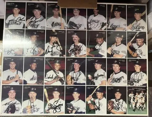 Signed Houston Astros baseball card collage featuring Craig Biggio and Jeff Bagwell