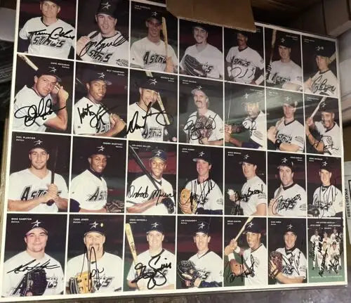 Autographed Houston Astros poster featuring Craig Biggio and Jeff Bagwell memorabilia