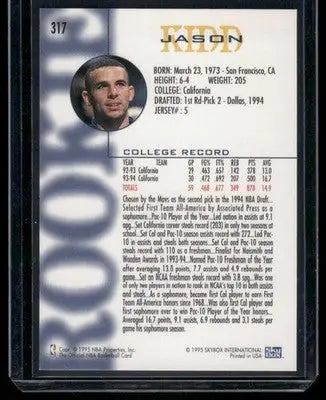 1995 NBA Hoops Jason Kidd #317 Basketball - Basketball Card Single