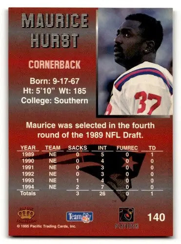 1995 Pacific Maurice Hurst Patriots football card with original gloss featuring Maurice Hurst