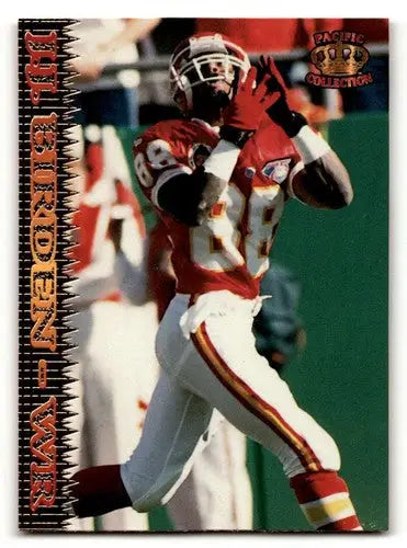 Original gloss vintage football trading card of J.J. Birden Kansas City Chiefs player in red and white uniform