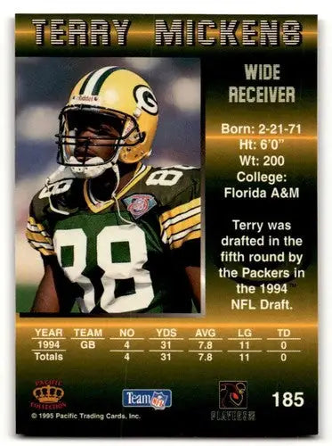 Original gloss 1995 Pacific Terry Mickens Green Bay Packers football card image
