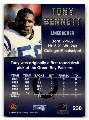 1995 Pacific #238 Tony Bennett Indianapolis Colts Football Cards NM ID:55610 - Football Card Single