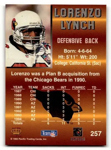 Vintage Lorenzo Lynch Arizona Cardinals football trading card with original gloss display