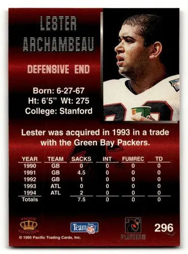 1995 Pacific #296 Lester Archambeau Atlanta Falcons Football Cards N ID:55602 - Football Card Single