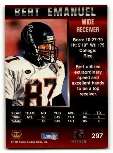 Vintage Bert Emanuel Atlanta Falcons trading card with original gloss, 1995 Pacific #297