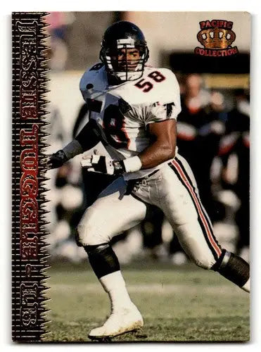 Original gloss football trading card of Jessie Tuggle Atlanta Falcons player numbered 58
