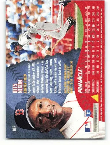 Original gloss Otis Nixon baseball card featuring Red Sox, 1995 Pinnacle #106 NM-MT