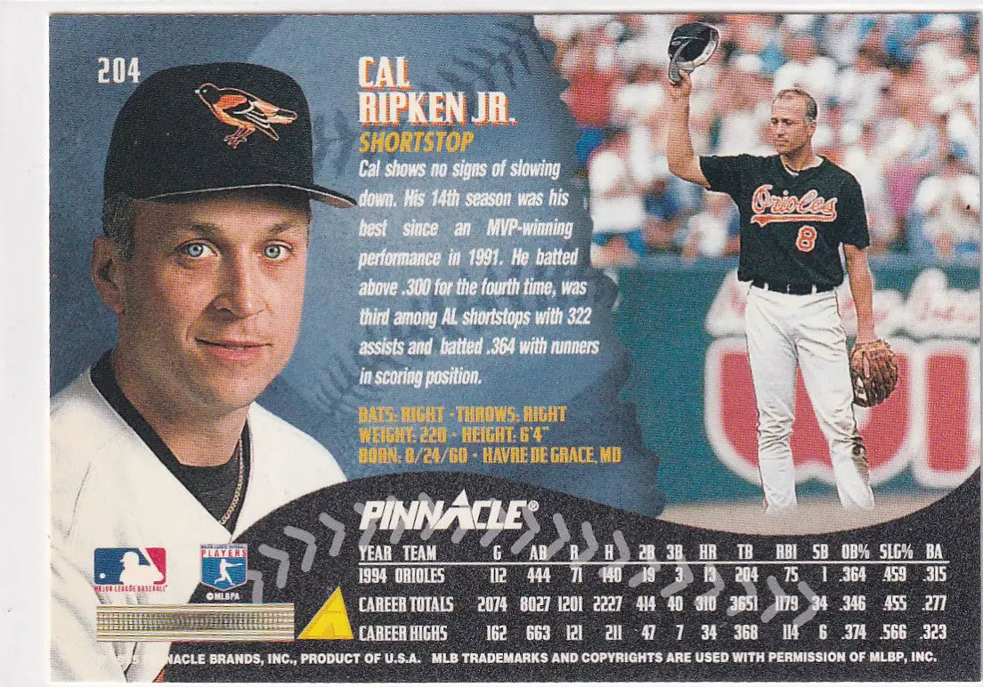 1995 PINNACLE #204 CAL RIPKEN JR- BALTIMORE ORIOLES