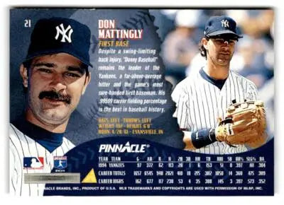 1995 Pinnacle #21 Don Mattingly - Baseball Card Single