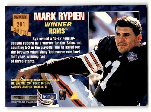 1995 Pinnacle Club Collection #201 Mark Rypien St. Louis Rams Footba ID:60383 - Football Card Single