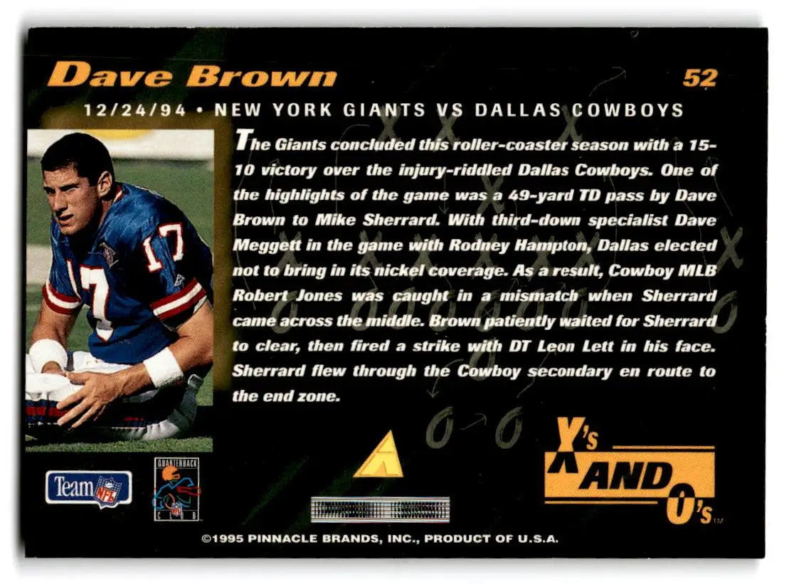 1995 Pinnacle Club Collection #52 Dave Brown - Football Card Single