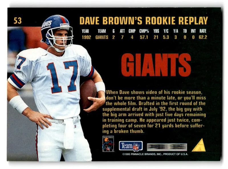 1995 Pinnacle Club Collection #53 Dave Brown - Football Card Single