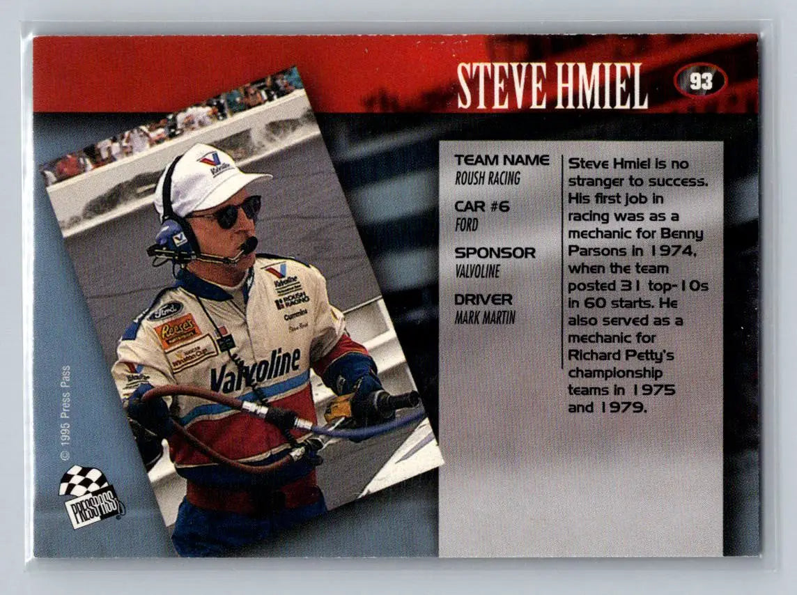 1995 Press Pass #93 Steve Hmiel Roush Racing - Racing Card Single
