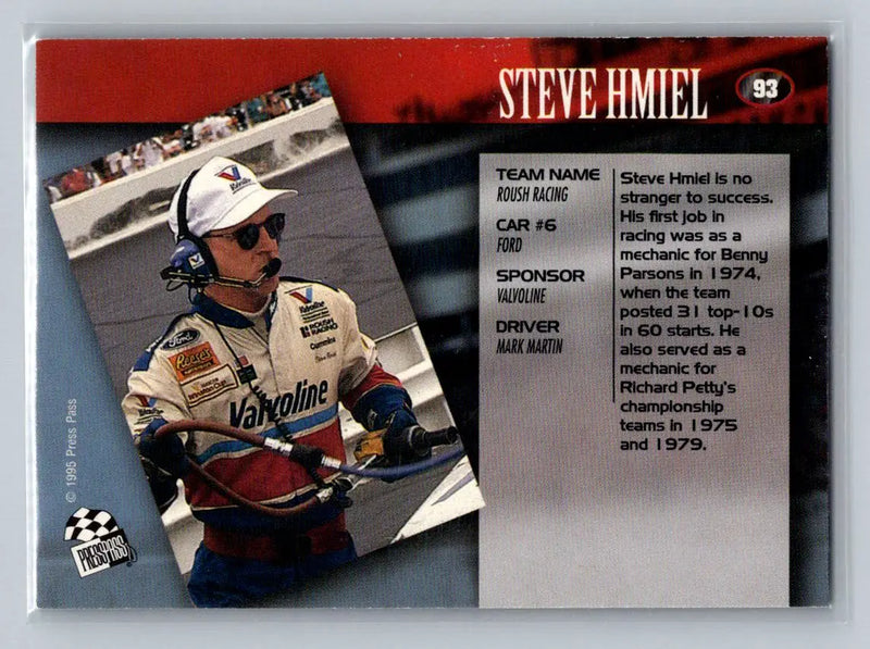 1995 Press Pass #93 Steve Hmiel Roush Racing - Racing Card Single