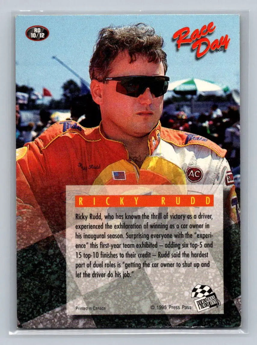1995 Press Pass #RD10 Ricky Rudd Race Day Rudd Performance Motorsports - Racing Card Single
