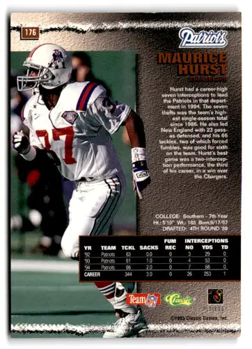 Original gloss football trading card featuring Maurice Hurst of the New England Patriots from Pro Line Silver 1995