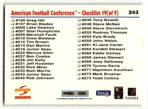 Football trading card checklist featuring Junior Seau San Diego Chargers original gloss