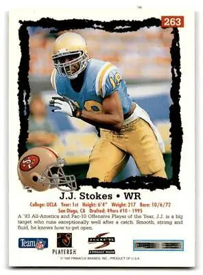 1995 Score #263 J.J. Stokes football trading card for collectors and enthusiasts