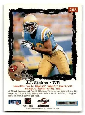 1995 Score #263 J.J. Stokes football card in a trading cards collection