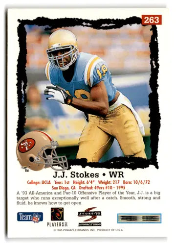 J J Stokes rookie 49ers football card with original gloss from 1995 Score series