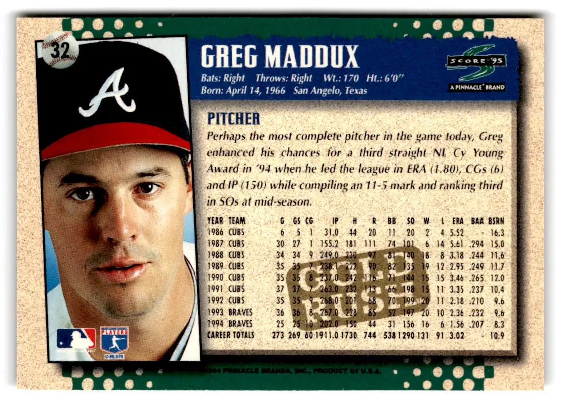 1995 Score #32 Greg Maddux Gold Rush - Baseball Card Single