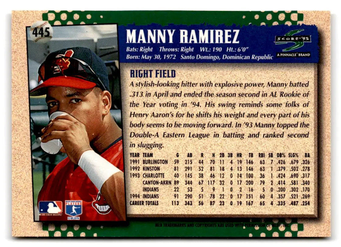 1995 Score #445 Manny Ramirez - Baseball Card Single