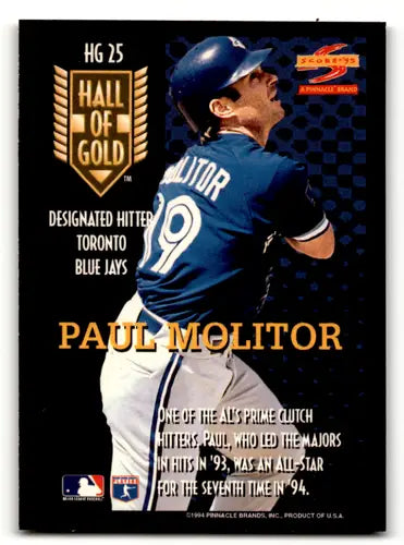 1995 Score Hall of Gold #HG25 Paul Molitor EX/NM Blue Jays ID:64155 - Baseball Card Single