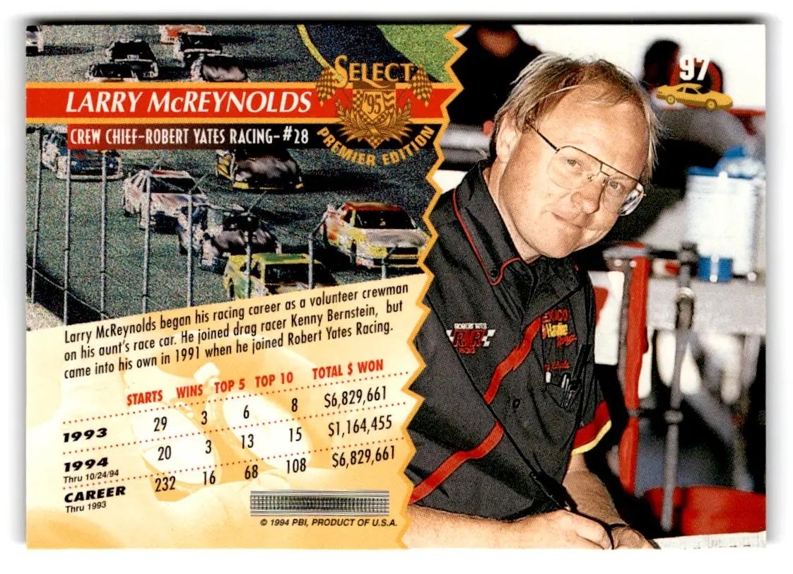 1995 Select #97 Larry McReynolds - Racing Card Single