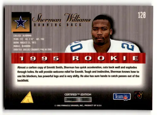 Original gloss 1995 Select Certified Sherman Williams rookie card Dallas Cowboys