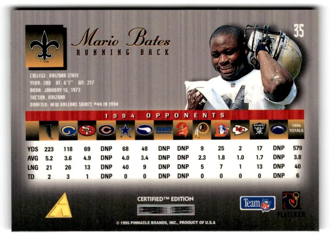 1995 Select Certified #35 Mario Bates - Football Card Single