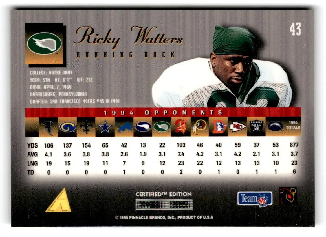 1995 Select Certified #43 Ricky Watters - Football Card Single