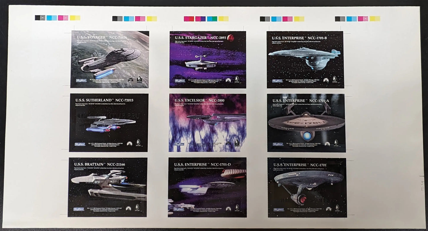 1995 Skybox 30 Years of Star Trek Phase One Ship Registry Plaques Uncut Sheet - Entertainment Memorabilia