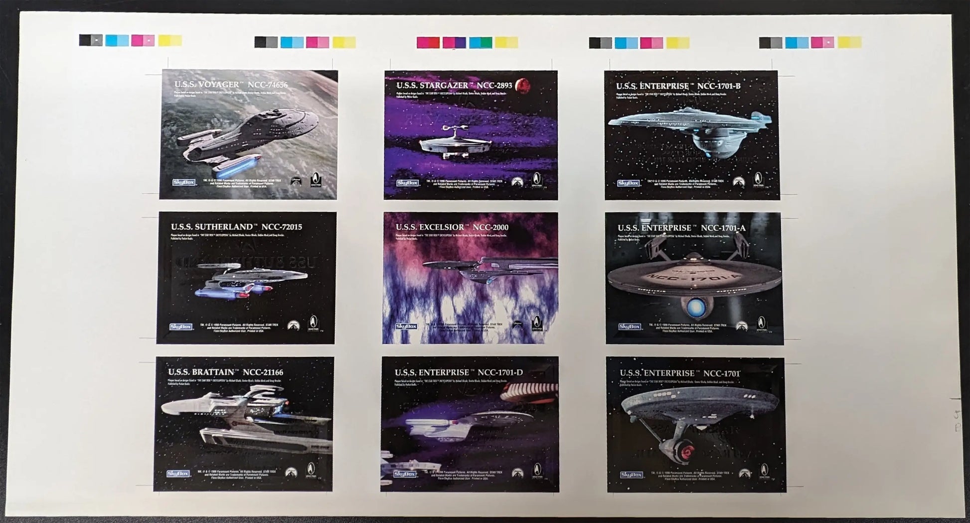1995 Skybox 30 Years of Star Trek Phase One Ship Registry Plaques Uncut Sheet - Entertainment Memorabilia