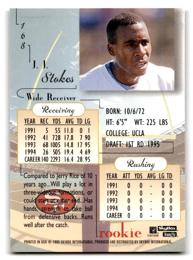 1995 SkyBox Premium #168 J.J. Stokes - Football Card Single